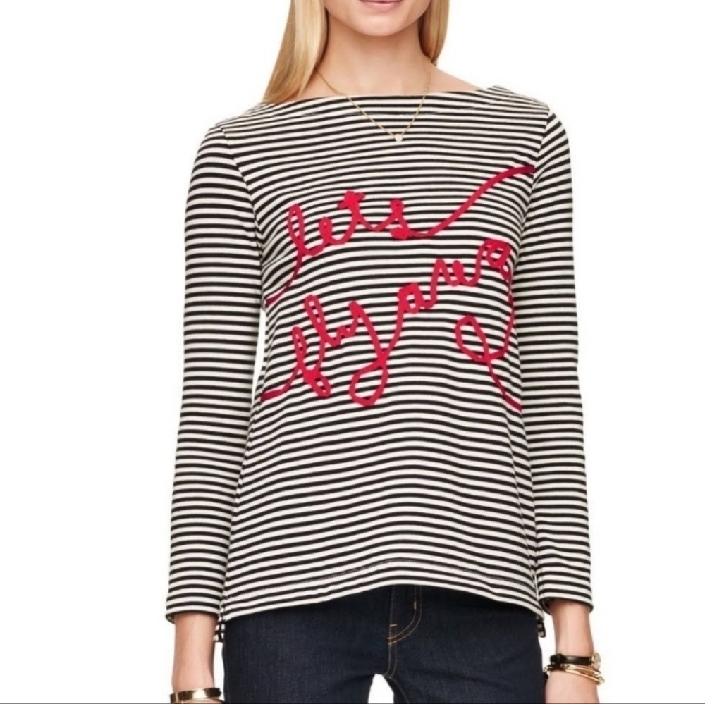 Kate Spade “Let’s Fly Away” Striped Long Sleeve Top Size S Nautical‎ Graphic